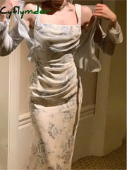 Cyflymder Dress To Impress Summer Fashion Elegant Backless Print Slip Dress Female Long Sexy