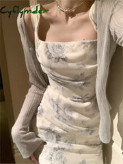 Cyflymder Dress To Impress Summer Fashion Elegant Backless Print Slip Dress Female Long Sexy