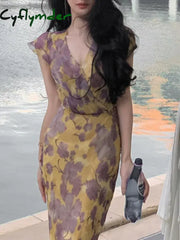 Cyflymder Dress To Impress Summer Fashion Elegant Backless Print Slip Dress Female Long Sexy