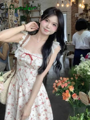 Cyflymder Dress To Impress Summer French Elegant Floral Midi Dress Beach Style Korean Fashion Lace