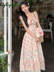 Cyflymder Dress To Impress Summer French Elegant Floral Midi Dress Beach Style Korean Fashion Lace