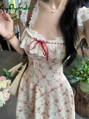 Cyflymder Dress To Impress Summer French Elegant Floral Midi Dress Beach Style Korean Fashion Lace