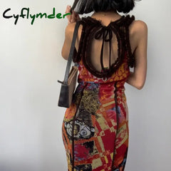 Cyflymder DRESS TO IMPRESS Summer New INS Women’s Tie Dyed Printed U-neck Fashion Retro Slim Dress Sexy Spicy Girl