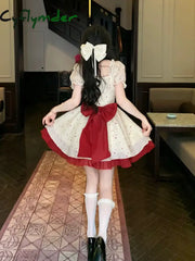 Cyflymder DRESS TO IMPRESS Summer New Sweet Mini Dresse French Square Collar Princess Bow Short Sleeve Dress Women