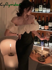 Cyflymder DRESS TO IMPRESS Summer Off Shoulder Patchwork Dress For Women Party Elegant Fashion Outfits Elegant Midi