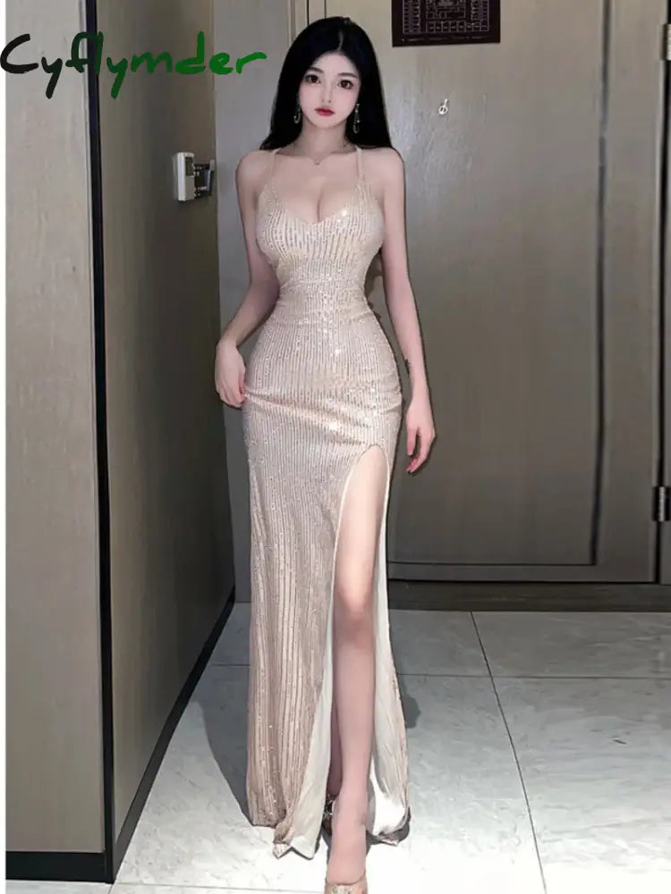 Cyflymder DRESS TO IMPRESS Summer Women’s New Sexy Temperament Elegant Sequins backless Lace up High Waist Fashion High