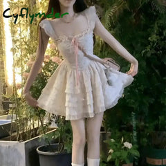 Cyflymder DRESS TO IMPRESS Sweet Party Flora Mini Dress Women Autumn Korean Sexy Flying Sleeve Design Fairy Dress