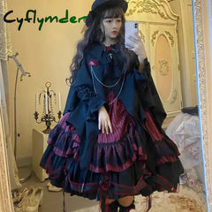Cyflymder DRESS TO IMPRESS Victorian Gothic Lolita Jsk Dress Women Halloween Y2k Bat Collar Shirt Woolen Princess