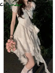 Cyflymder DRESS TO IMPRESS Vintage White Dress Summer New Ruffle Irregular Dress Y2K Sweet Young Mini Dress vestidos de