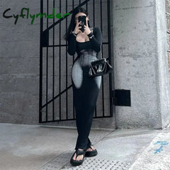 Cyflymder Dress To Impress Women Square Collar Long Sleeve Dress High Waist Abstract Sexy Stripe