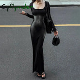 DRESS TO IMPRESS Women Square Collar Long Sleeve Dress High Waist Abstract Sexy Stripe Body Print Dress Casual Wrap Hipster Mermaid Dres