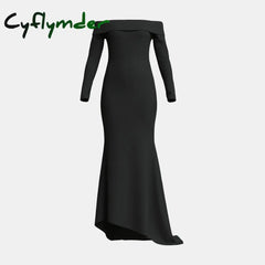 Cyflymder DRESS TO IMPRESS Women’s Dresses All Season French Elegant Plain Long Sleeve Off Shoulder Mermaid Long Party