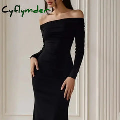 Cyflymder DRESS TO IMPRESS Women’s Dresses All Season French Elegant Plain Long Sleeve Off Shoulder Mermaid Long Party