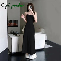 Cyflymder Dress Women A-Line Minimalist Solid All-Match Backless Elegant High Waist Leisure Popular