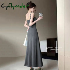 Cyflymder Dress Women A-Line Minimalist Solid All-Match Backless Elegant High Waist Leisure Popular