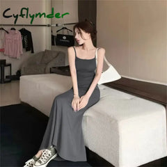 Cyflymder Dress Women A-Line Minimalist Solid All-Match Backless Elegant High Waist Leisure Popular