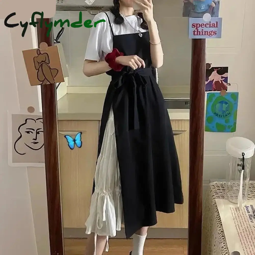 Dress Women Summer Fashion Spaghetti Strap College Sweet Casual Japanese Style Streetwear Lace-up Female Soft High Waist Vintage