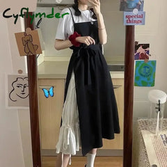 Dress Women Summer Fashion Spaghetti Strap College Sweet Casual Japanese Style Streetwear Lace-up Female Soft High Waist Vintage
