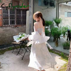 Cyflymder Dresses Women College Floral Summer Ulzzang Preppy Style Teens Fashion New Arrival Chic