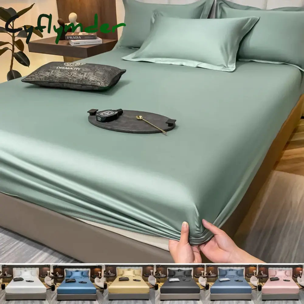 Cyflymder Egyptian Cotton Fitted Sheet with Elastic Band Luxury Soft Mattress Covers Durable Skin-friendly Bedsheet