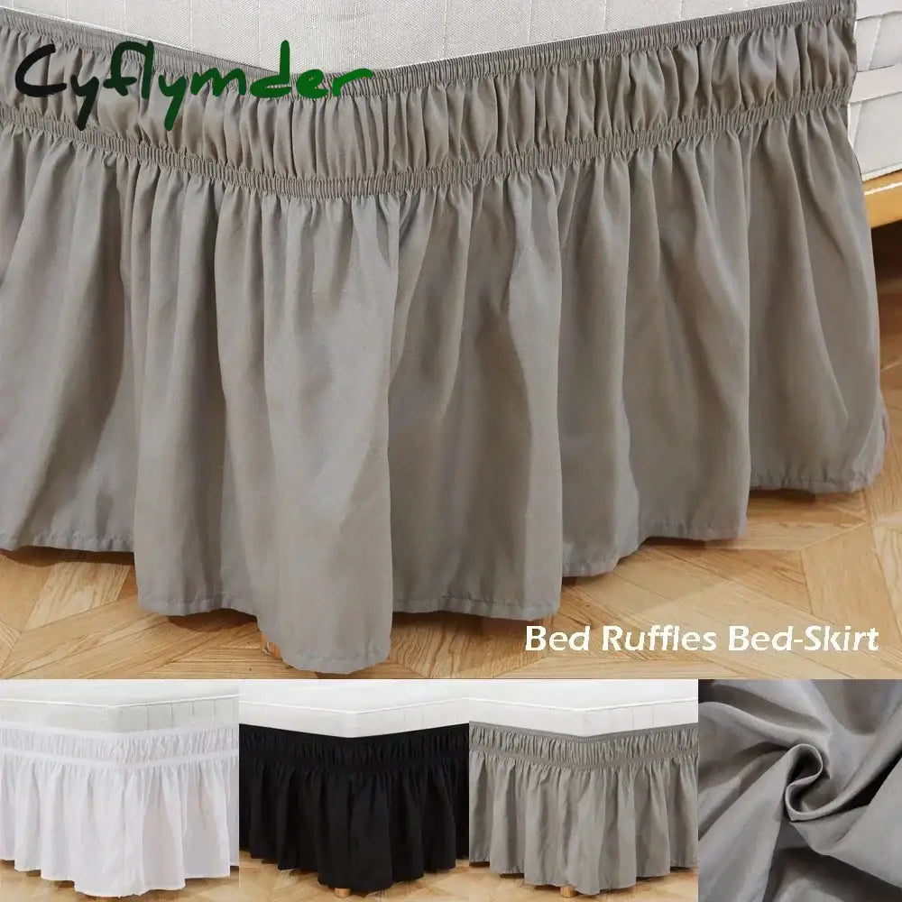 Cyflymder Elastic Bed Ruffles Bed Skirt Soft Comfortable Wrap Around Fade Resistant Solid Color Bed Skirts Twin Full