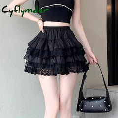 Cyflymder Elastic Gothic Lace Tutu Skirt Women Black Mesh Detail Petticoat Sexy Mini Tulle Skirts Party Club Wear Dancer