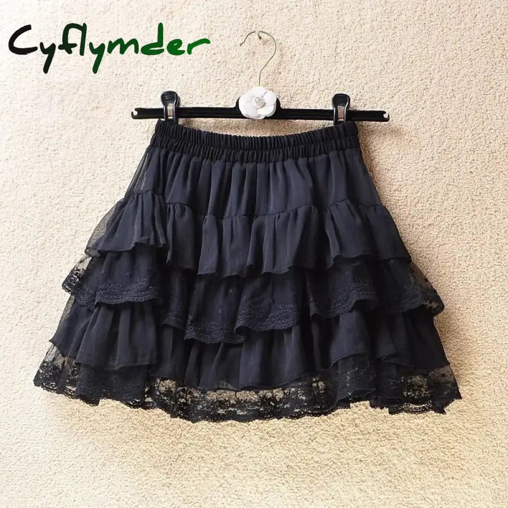 Cyflymder Elastic Gothic Lace Tutu Skirt Women Black Mesh Detail Petticoat Sexy Mini Tulle Skirts Party Club Wear