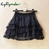 Cyflymder Elastic Gothic Lace Tutu Skirt Women Black Mesh Detail Petticoat Sexy Mini Tulle Skirts Party Club Wear