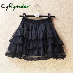 Cyflymder Elastic Gothic Lace Tutu Skirt Women Black Mesh Detail Petticoat Sexy Mini Tulle Skirts Party Club Wear