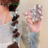 Cyflymder Elastic Telephone Wire Hair Ties Women Girls Butterfly Hair Bands Spiral Coil Rubber Band Ponytails Head Rope