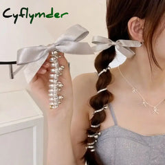 Cyflymder Elegant Bowknot Telephone Wire Line Elastic Rubber Braided Fashion Hair Rope Hairband Women Girls Pongtaill