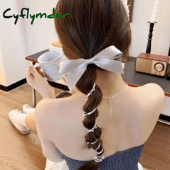 Cyflymder Elegant Bowknot Telephone Wire Line Elastic Rubber Braided Fashion Hair Rope Hairband Women Girls Pongtaill