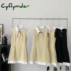 Cyflymder Elegant Chic Sleeveless Fake Two Dress Woman 2024 Summer Korean Fashion Y2K Mini Vintage
