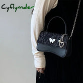 Cyflymder Elegant Crossbody Bag Women Cute Black Pu Leather Butterfly Heart Square Spring New