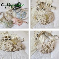 Cyflymder Elegant Flower Printed Pu Leather Waist Bags For Women Chain Zipper Pack Female Fanny