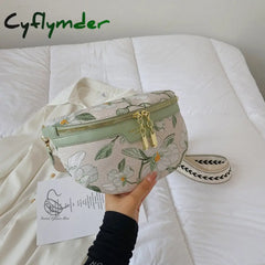 Cyflymder Elegant Flower Printed Pu Leather Waist Bags For Women Chain Zipper Pack Female Fanny