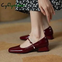 Cyflymder Elegant High Heels French Dress Party Shoes for Woman Platform Patent Leather Mary Jane Burgundy Black Square