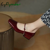 Cyflymder Elegant High Heels French Dress Party Shoes for Woman Platform Patent Leather Mary Jane Burgundy Black Square