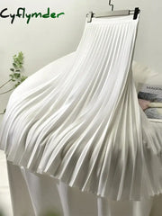 Cyflymder Elegant Long Pleated Skirt Women Spring Autumn Solid Elastic Waist A-Line Slim Luxury