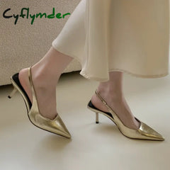 Cyflymder Elegant Low Heeled Sandals Women Kitten Heels Spring Summer Gold Pumps Pointed Toe Wedding Office Ladies