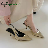 Cyflymder Elegant Low Heeled Sandals Women Kitten Heels Spring Summer Gold Pumps Pointed Toe Wedding Office Ladies