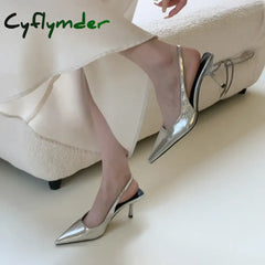 Cyflymder Elegant Low Heeled Sandals Women Kitten Heels Spring Summer Gold Pumps Pointed Toe Wedding Office Ladies
