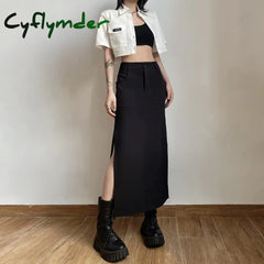 Cyflymder Elegant Mall Gothic Trumpet Women Midi Skirts Grunge High Waist Split Sexy Club Long Skirt Slim Party