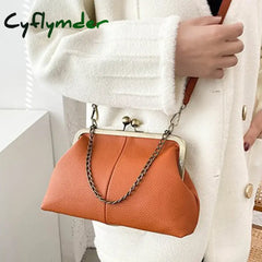 Cyflymder Elegant PU Women Small Shoulder Bag Luxury Designer Clip Clutch Retro Ladies Purse and Handbags Crossbody