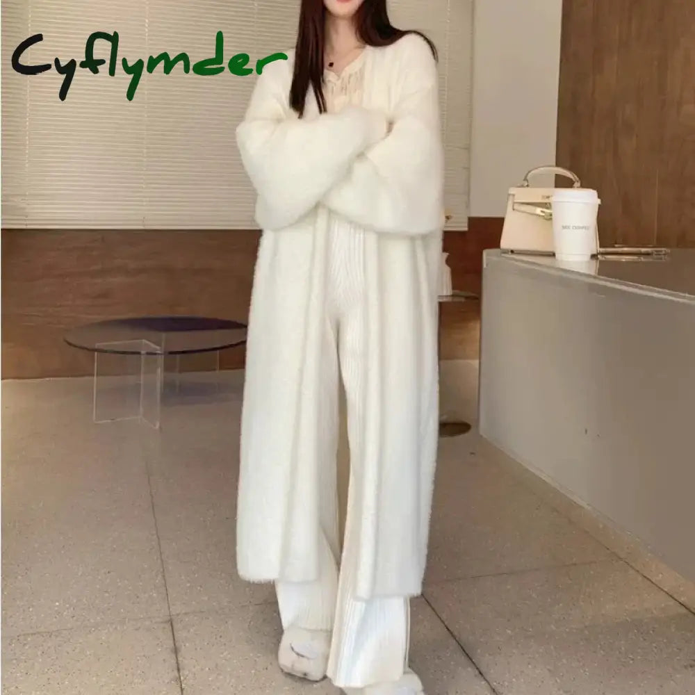 Cyflymder Elegant Sweet Long Sweater Cardigan Women Korean Style Sweaters Coat Autumn Winter Solid Loose Casual Vintage