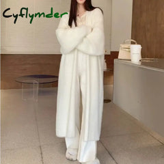 Cyflymder Elegant Sweet Long Sweater Cardigan Women Korean Style Sweaters Coat Autumn Winter Solid Loose Casual Vintage