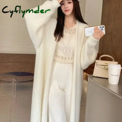 Cyflymder Elegant Sweet Long Sweater Cardigan Women Korean Style Sweaters Coat Autumn Winter Solid Loose Casual Vintage
