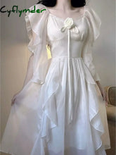 Elegant White Dress Women Fairy Dresses Summer Chiffon Vintage Female Sundress Ruffles Holiday Style Fashion Robe