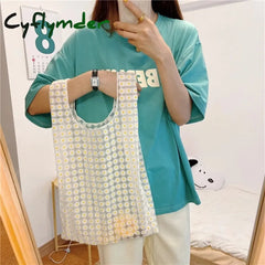 Cyflymder Embroidered Light Clear Organza Jelly Tote Recycle Shopping Bag Shoulder Bags Female