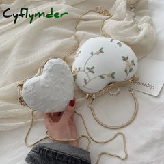 Cyflymder Embroidery Flowers Design Women Heart Clutch Christmas Party Evening Bags Gold Chain